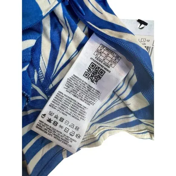 Guess Tamara Top Baja Palm Print Blue Half Sleeve Size Medium NEW With Tags - Picture 11 of 13